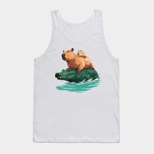 capybaras ride a crocodile Tank Top